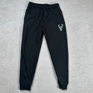 NBA Milwaukee Bucks Black Joggers Sweatpants Tapered Fleece Youth 10-12